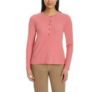 GH Bass & Co Women's Textured Henley Top Pink NWT